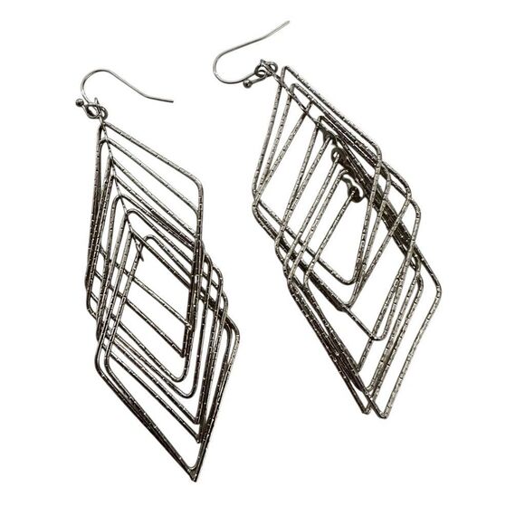 Silver tone geometric drop earrings - Picture 7 of 8